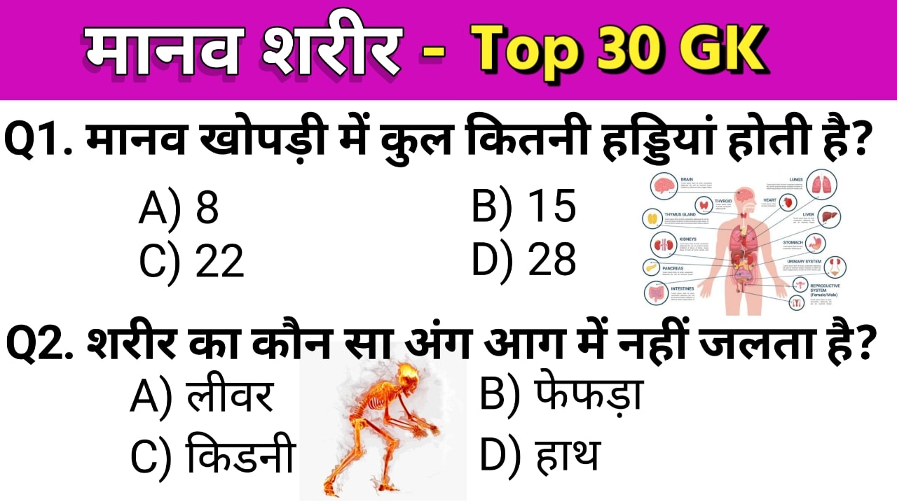 Human Body Gk Question - मानव शरीर सामान्य ज्ञान